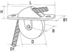 Verchromte Umlenkrolle / Decksdurchlass